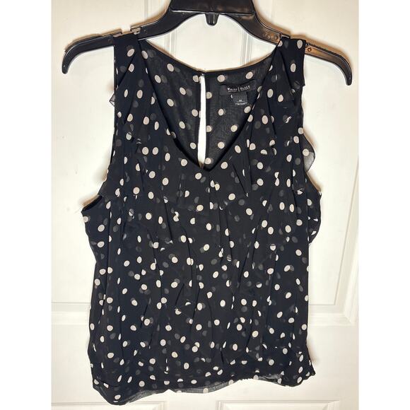 WHBM Black/Cream Polka Dot V-neck Sleeveless Blouse Size M - Picture 3 of 7